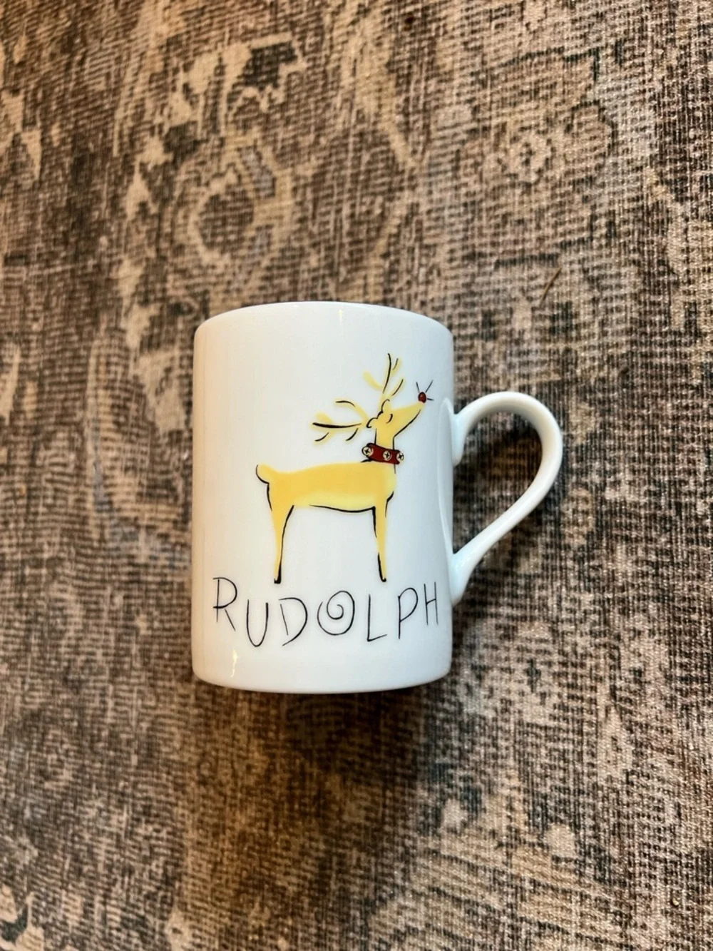 Pottery Barn REINDEER - RUDOLPH 12oz Mug Cup Porcelain Japan Christmas Mint